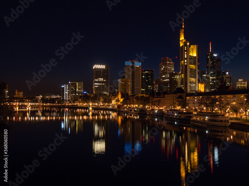 Frankfurt-am-Main, GERMANY- April 11, 2020: Skyline of Frankfurt, Germany at night.