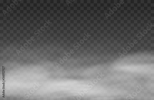 Fog effect. White vector cloudiness, mist background. Smoke cloud on transparent background. Vector illustration