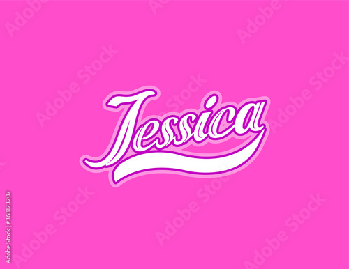 First name Jessica designed in athletic script with pink background