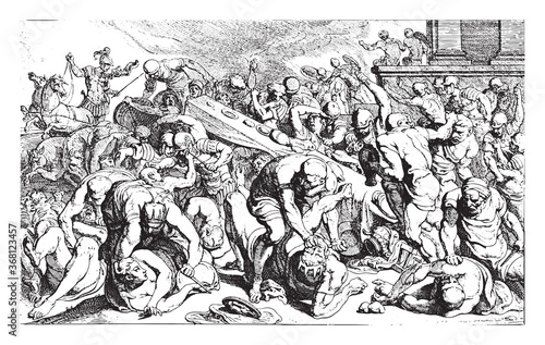 Murder of Agamemnon and Cassandra, vintage illustration.