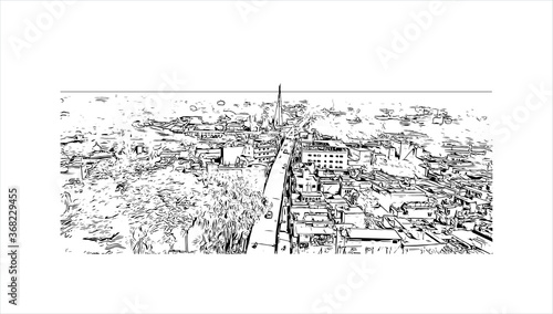 Building view with landmark of Akbarpur is a city and a municipal board in, and the administrative headquarters of, Ambedkar Nagar. Hand drawn sketch illustration in vector.