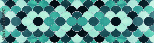 Aquamarine turquoise black seamless grunge abstract mermaid scales pattern tiles texture background banner panorama 