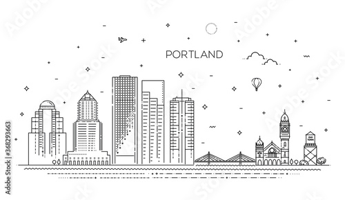 Oregon, Portland line skyline vector illustration