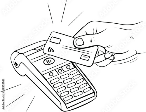 hand drawn sketch vector illustration contactless payment online wallet credit card apple pay visa electron by electronic money and terminal 