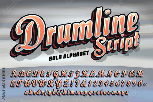 A Bold Script Vector Alphabet with Metallic and 3d Drop Shadow Effects and a Retro Flair; Good for Logos, Branding, etc.