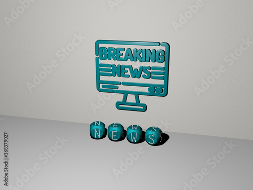 3D graphical image of NEWS vertically along with text built by metallic cubic letters from the top perspective, excellent for the concept presentation and slideshows. illustration and background