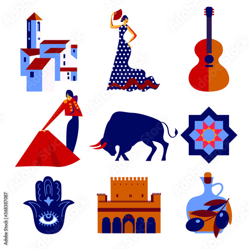 Andalusia set of vector icons and symbols