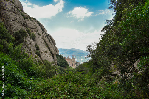 Horizontal photo taken from the mountain of Montserrat where you can see the town below