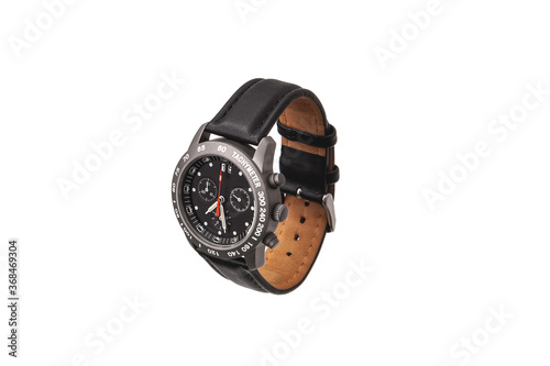 Wristwatch isolate on a white background.Sport watch with leather bracelet. Watches for scuba divers