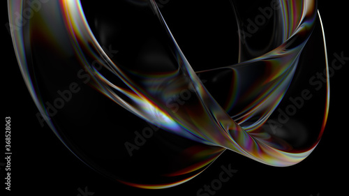 3d render of glass object with dispersion and iridescent effects. Realisitc light splitting. Luxury and modern background.