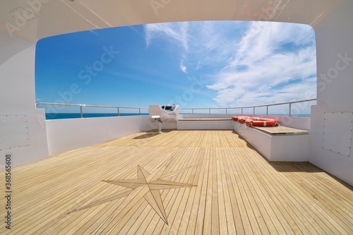 Ocean calm water view from yacht flybridge open deck