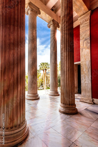 Doric columns (pillars) at the Athens Archaeological Museum, Greece.