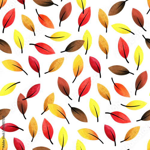 Decorative seamless pattern from stylized watercolor leaves.