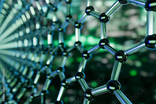 Graphene molecular nano technology structure on a green background - 3d rendering