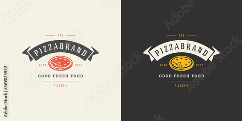 Pizzeria logo vector illustration pizza silhouette good for restaurant menu and cafe badge