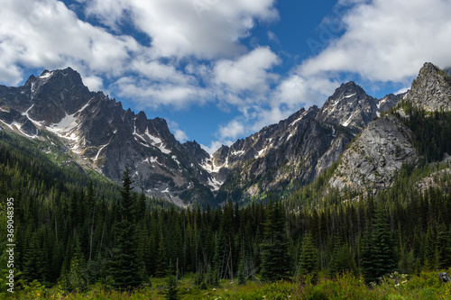 Grand panorama of the enchantments mountain range in central washington