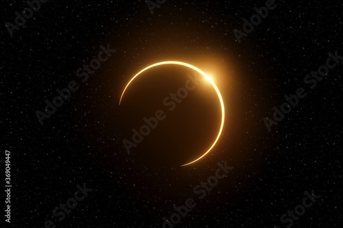 Representation of a partial solar eclipse close to the annular eclipse phase on a space background with stars