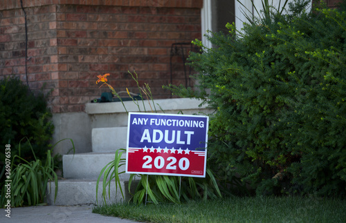 July 27, 2020 - A political lawn sign showcasing how this homeowner is going to vote in the 2020 presidential election.