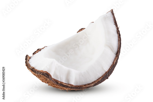 Slice of coconut isolated on white background 