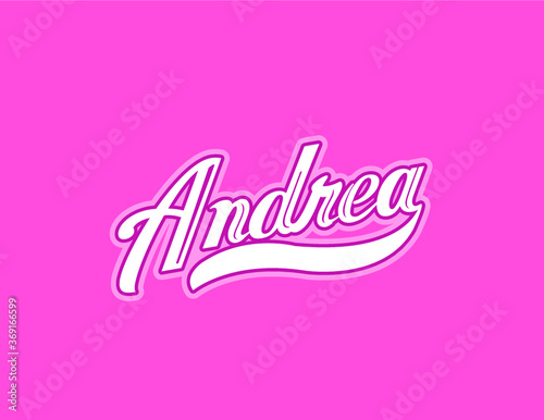 First name "Andrea" designed in athletic script with pink background. Great for personalization of Breast Cancer Awareness gear and accessories.