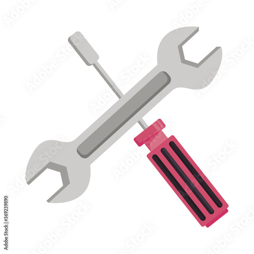 wrench key and screwdriver tools crossed