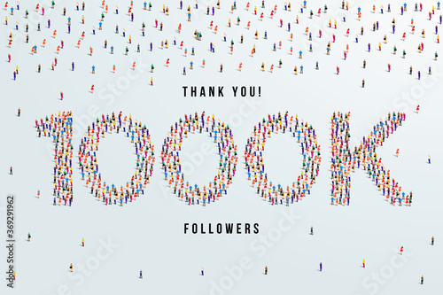 Thank you 1000K or one thousand k followers. large group of people form to create 1000K vector illustration