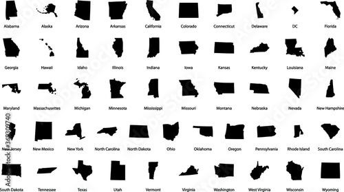 Vector illustration of all 50 states with their names