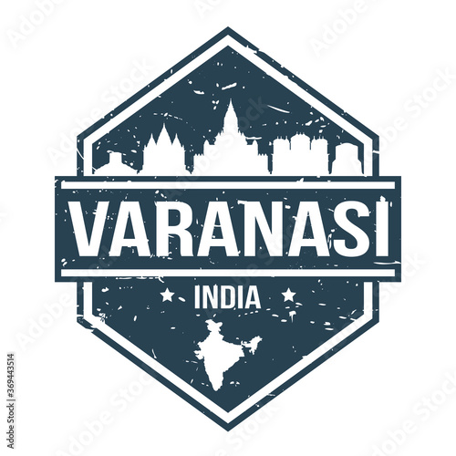 Varanasi India Travel Stamp Icon Skyline City Design Tourism.