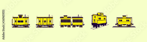 set of caboose with various models isolated vector on yellow