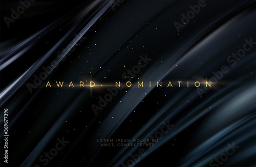 Awarding the nomination ceremony luxury black wavy background with golden glitter sparkles. Vector background