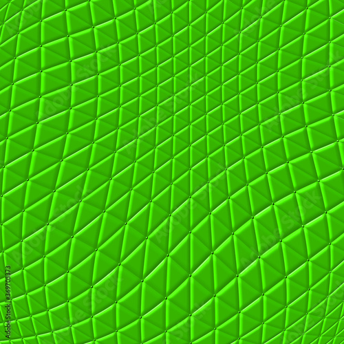 3Dのイラストレーションの背景 緑の歪んだ格子状のタイルパターン