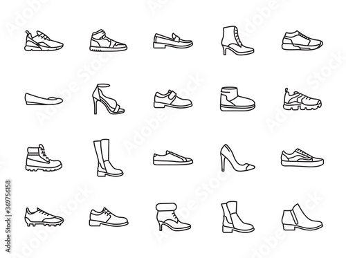 minimal line shoes icon set