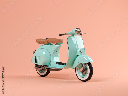 Blue scooter on pink background 3 D illustration