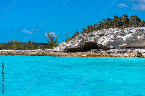 The blue skies and turquoise waters of the Caribbean island of Eleuthera, Bahamas