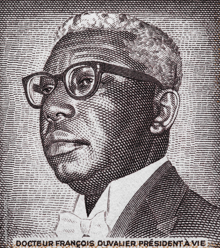 Francois Duvalier portrait on Haiti one gourde banknote closeup macro, haitian money close up.