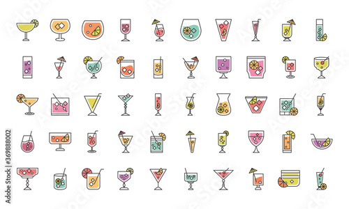 cocktail icon liquor alcoholic drinks beverages glass cups icons set