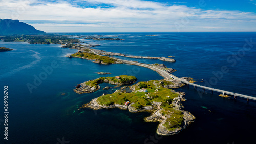 Cars crossing bridges on Atlanterhavsvegen, scenic coastal highway, west coast of Norway