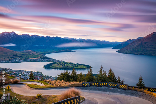 Iconic view of Queenstown from the Skyline Luge at sunrise | Queenstown, New Zealand