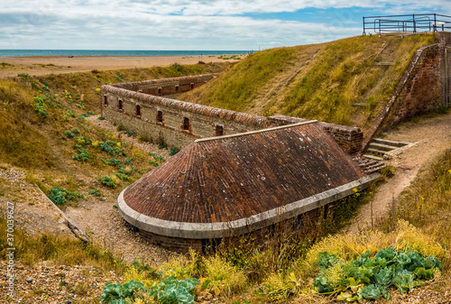 A view of an outer wall of the ruins of the Shoreham Fort at Shoreham, Sussex, UK