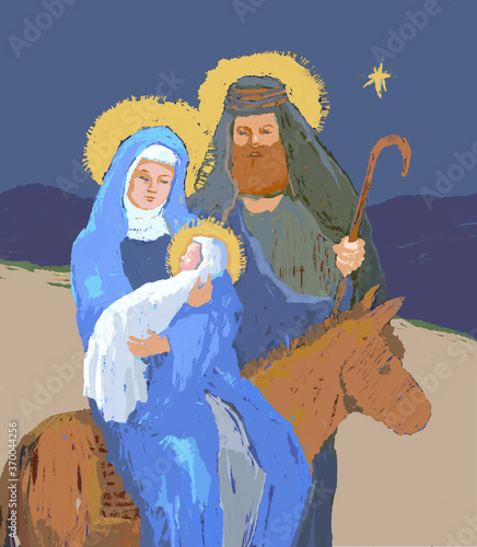 Holy Family La Posada Journey Christmas Illustration