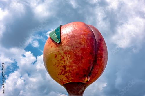 Peachoid Peach Water Tower in Gaffney South Carolina SC along Interstate 85.