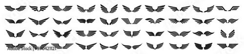 Set of black wings icons. Wings badges. Collection wings badges. Vector illustration.