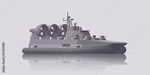 Hovercraft battleship on light background. Vector illustration