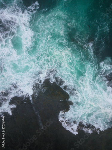 The cold water of the Pacific Ocean washes onto the coast of Mendocino in Northern California. This coastal area is often foggy but is one of the state's most beautiful regions.