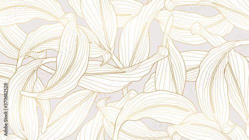 Gold Tropical foliage leaf seamless pattern background, Gold texture with floral and palm leaf vetor.