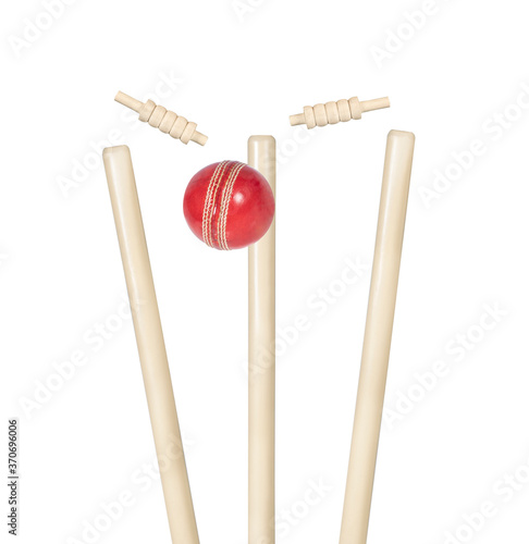 cricket wickets hit by ball isolated on white background