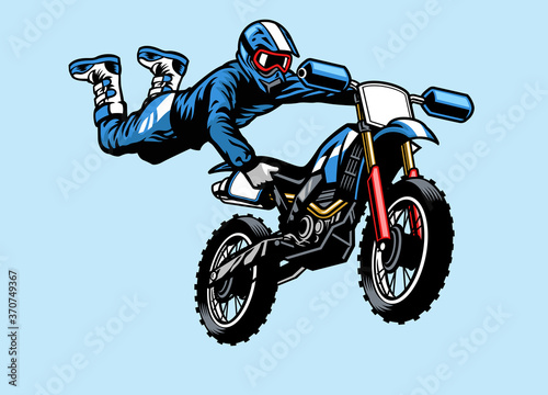 motocross rider jumping on the motorcycle. with hart attack trick