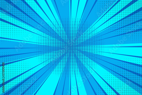 Vector blue background with rays. Abstract burst of blue sunbeams. Blue half-tones in the form of rays. Stock photo.
