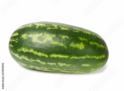 green oblong striped watermelon isolated on white background