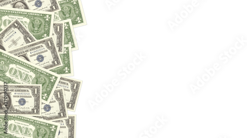 Illustration wallpaper. On the left side, spread out in a mess US nominal 1 dollar 1957 silver certificates